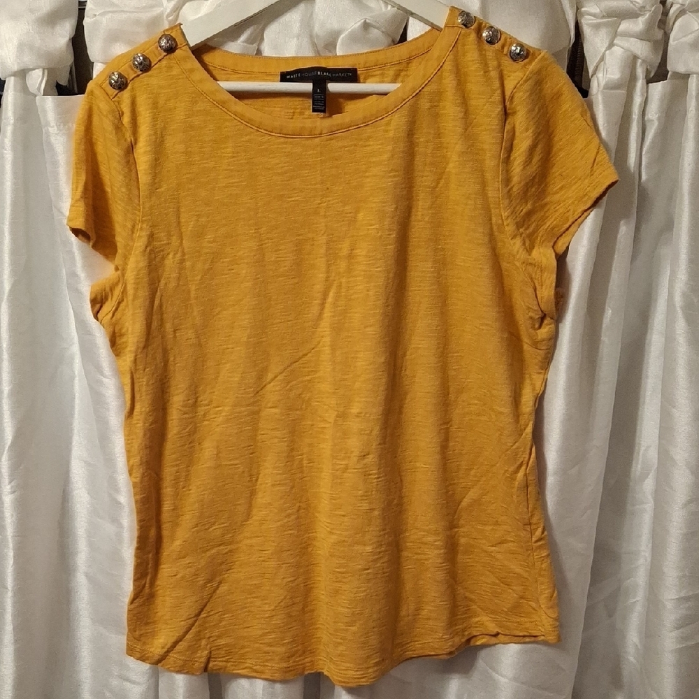 White House Black Market Mustard Short-Sleeve Button-Shoulder Tee